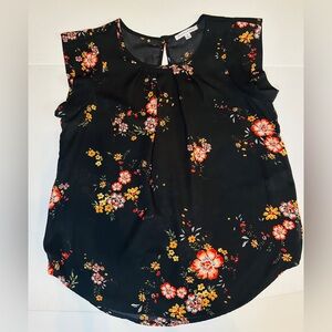 Women’s Crescent & Willough Black Flowy Floral Design Lightweight Top Sz Medium